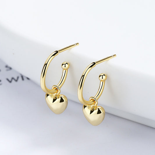 925 Sterling Silver Simple Love Heart Shape Earrings Women
