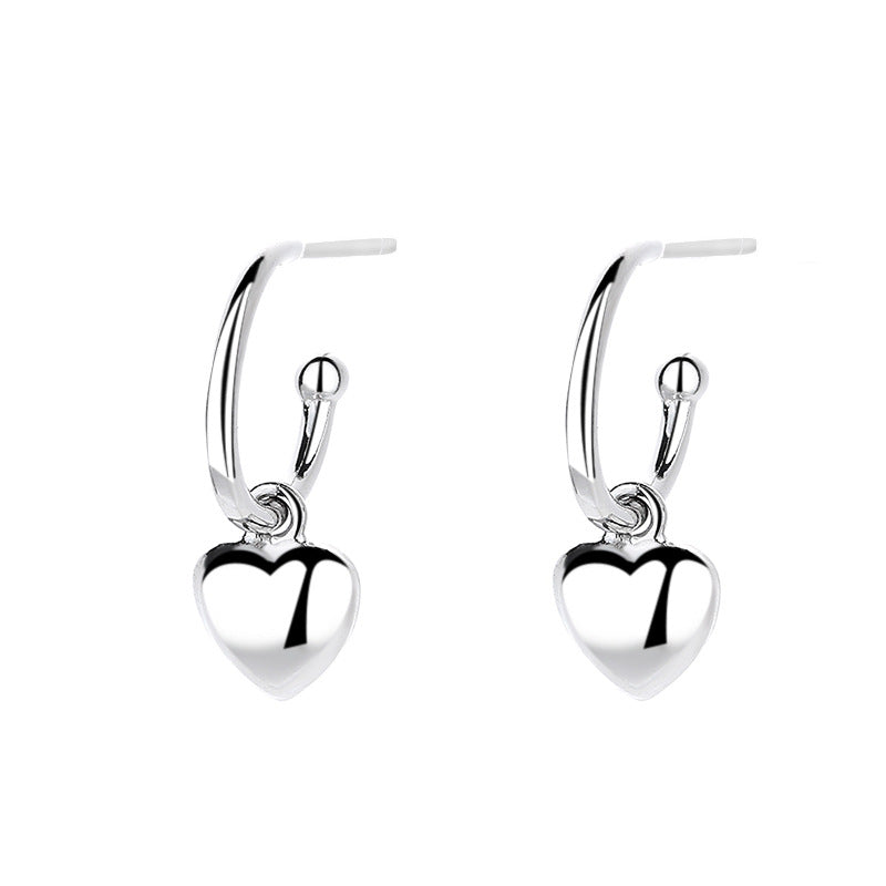 925 Sterling Silver Simple Love Heart Shape Earrings Women
