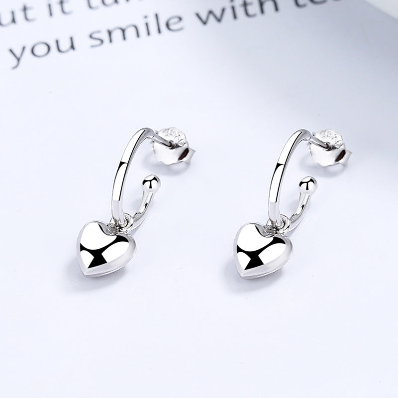 925 Sterling Silver Simple Love Heart Shape Earrings Women
