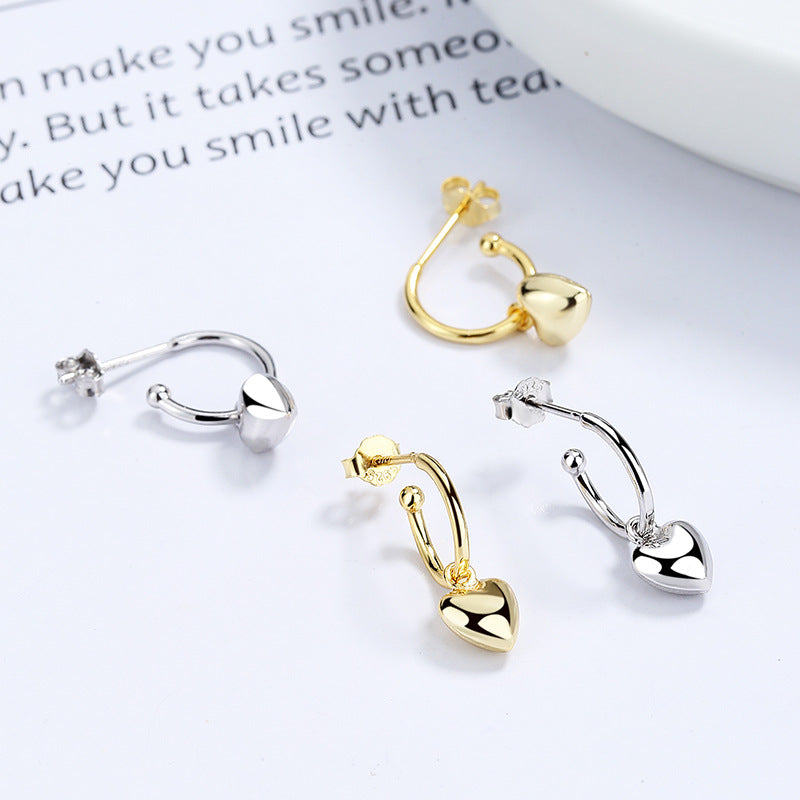 925 Sterling Silver Simple Love Heart Shape Earrings Women