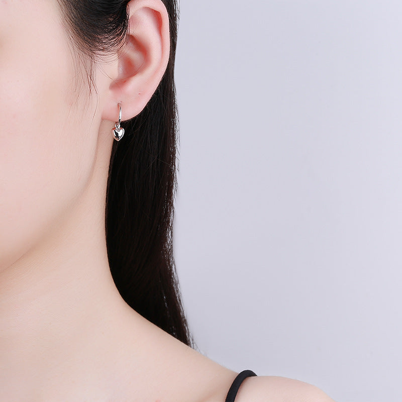 925 Sterling Silver Simple Love Heart Shape Earrings Women